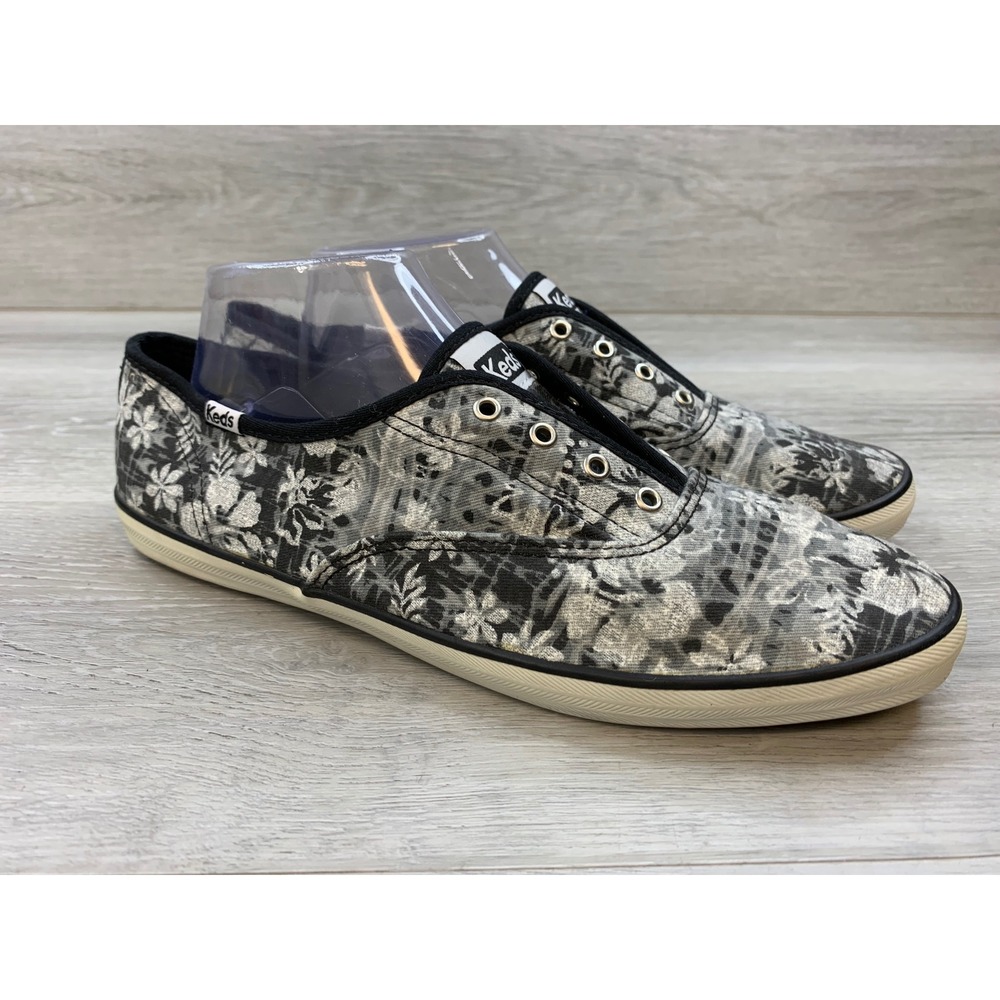 Keds Champion Floral Lace Sneakers Black Grey White Women's 10 Casual Shoes